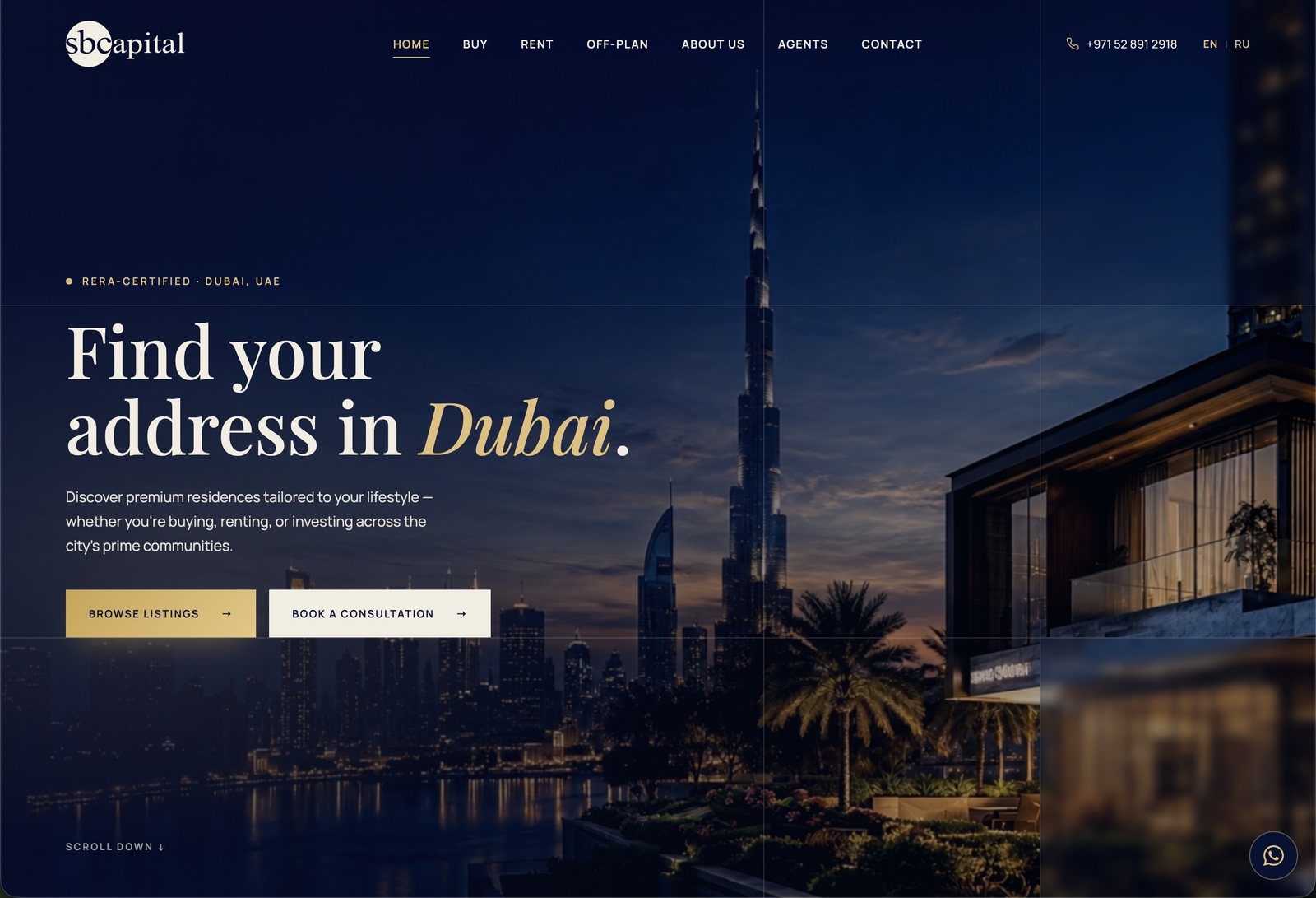 sbcapital.ae — home page hero